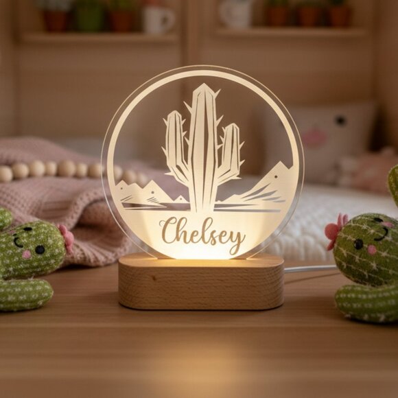 Personalized Cactus Night Light – Custom LED Lamp Kids Room Decor - Picture 8 of 8